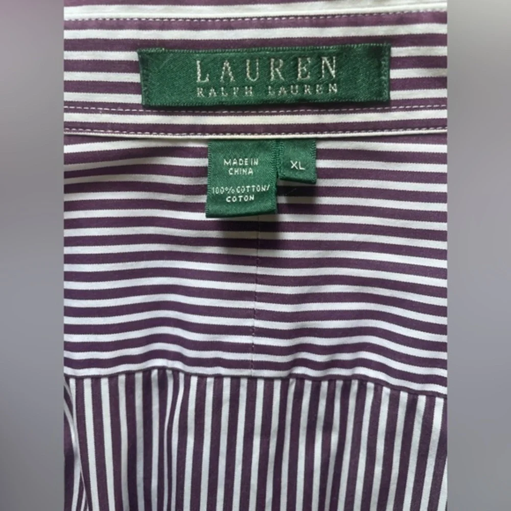 LAUREN Ralph Lauren Button Down 100% Cotton Shirt Purple White Stripe Women's XL - Picture 5 of 7